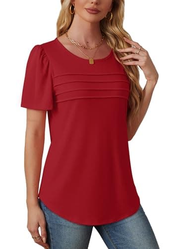 School Outfits for Teachers Short Sleeve Shirts for Womens Tops Dressy Casual Valentine Shirts Summer Work Blouses Plus Size Beach Vacation Clothes Red 2XL - Image 4