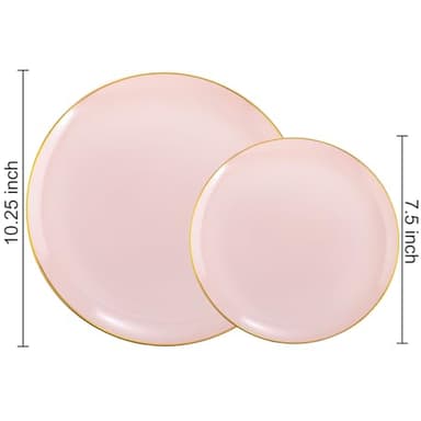 PULOTE 100PCS Pink Plastic Plates - Heavy Duty Pink and Gold Disposable Plates for Party, Wedding & Mother’s Day, Include 50 Dinner Plates and 50 Dessert Plates - Image 2