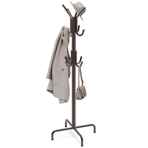 Simple Houseware Standing Coat and Hat Hanger Organizer Rack, 12 Hooks, Bronze - Image 1