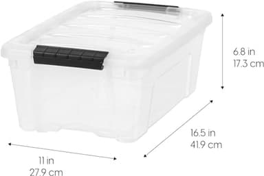 IRIS USA 13 Qt Stackable Plastic Storage Bins with Lids, 6 Pack - BPA-Free, Made in USA - See-Through Organizing Solution, Latches, Durable Nestable Containers, Secure Pull Handle - Clear - Image 2