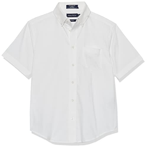 Nautica Boys' School Uniform Short Sleeve Button-Down Oxford Shirt, White, 3T - Image 1