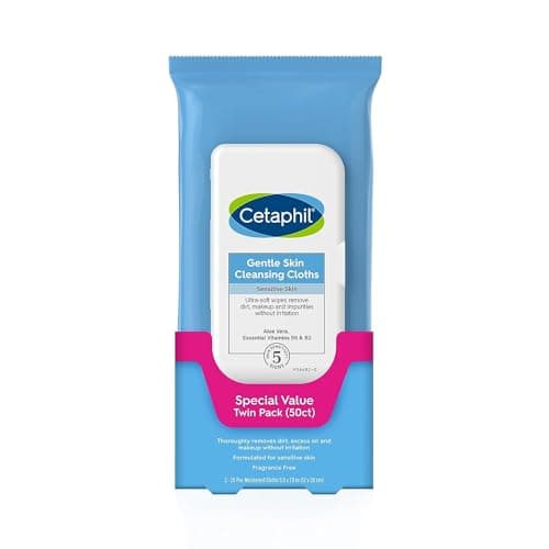 Cetaphil Face and Body Wipes, Gentle Skin Cleansing Cloths, 50 Count, Twin Pack, for Dry, Sensitive Skin, Flip Top Closure, Great for the Gym, Travel, in the Car, Hypoallergenic, Fragrance Free - Image 1