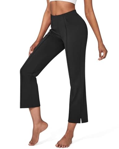 G4Free Yoga Dress Pants with Pockets Wide Leg Pants Women Strechy Yoga Flare Ankle Slacks Casual Loose Work Pants (Black-2,M,25") - Image 1