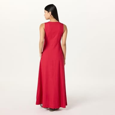 The Drop Women’s Blanca Linen Button Front V-Neck Maxi Dress, Crimson, S - Image 2