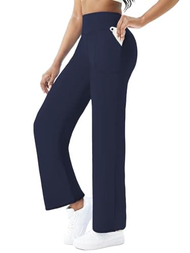FireSwan Wide Leg Yoga Pants Women Stretch Dress Lounge Pants with Pockets High Waisted Loose Casual Trousers Navy Blue - Image 2