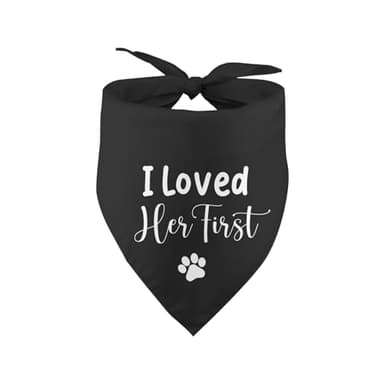 I Loved Her First Wedding Engagement Dog Bandana Valentine's Dog Bandana Black Dog Wedding Engagement Bandana Announcement Pet Accessories for Dog Lover - Image 1