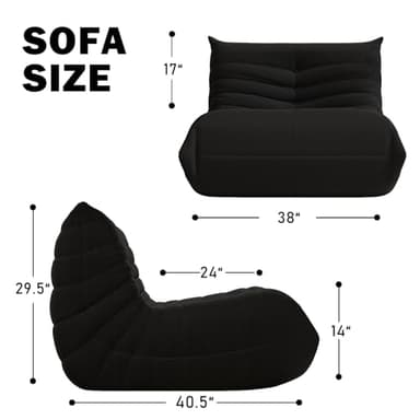Bean Bag Chair, Memory Foam Bean Bag Sofa Large Bean Bag Chair for Adults, Bean Bag Chairs for Teens with High Density Comfortable Foam, Bean Bag for Living Room, Bedroom (Black) - Image 2