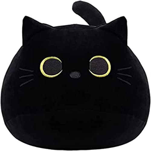 WeBingo Black Cat Plush Toy 16'' Black Cat Pillow, Soft Plush Doll Black Cat Stuffed Animal, 3D Black Cat Plushies Pillow Baby Cute Plush Toys Shape Cat Design Sofa Fat Pillow Gifts for Boys Girls - Image 1