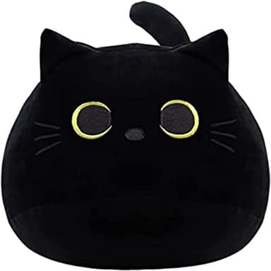 WeBingo Black Cat Plush Toy 16'' Black Cat Pillow, Soft Plush Doll Black Cat Stuffed Animal, 3D Black Cat Plushies Pillow Baby Cute Plush Toys Shape Cat Design Sofa Fat Pillow Gifts for Boys Girls - Image 1