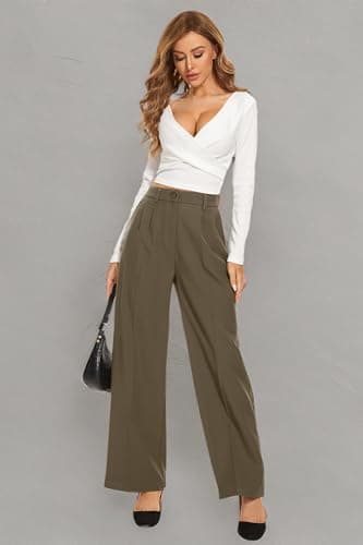 FUNYYZO Women's Wide Leg Pants High Elastic Waisted in The Back Business Work Trousers Long Straight Suit Pants - Image 7