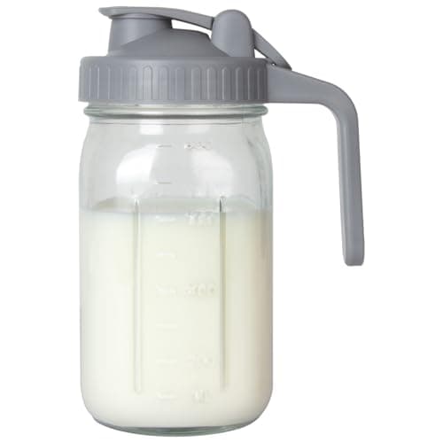 Breast Milk Pitcher, Mason Jar 32 oz, Heavy Duty Wide Mouth Jar with Flip Cap Lid and Pour Spout - Airtight Seal for Freshness and Convenience - Great for Cold Beverages, and Home Entertaining - Image 1