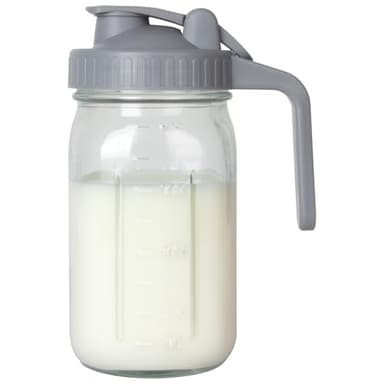 Breast Milk Pitcher, Mason Jar 32 oz, Heavy Duty Wide Mouth Jar with Flip Cap Lid and Pour Spout - Airtight Seal for Freshness and Convenience - Great for Cold Beverages, and Home Entertaining - Image 1
