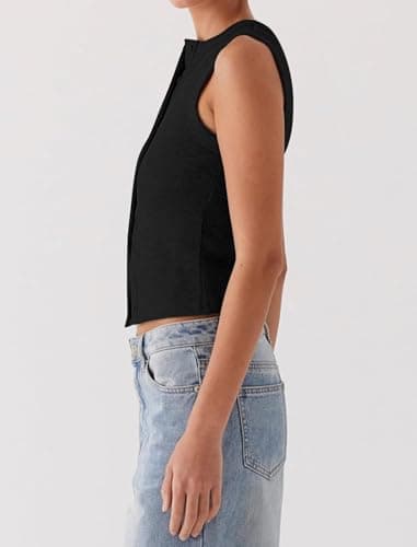 Matunana Womens Going Out Tops Summer Ribbed Tank Sexy Crop Cute Y2K Button Down Sleeveless T Shirts Casual Basic Tee Trendy Fashion Outfits Spring Clothes 2025 Black - Image 3