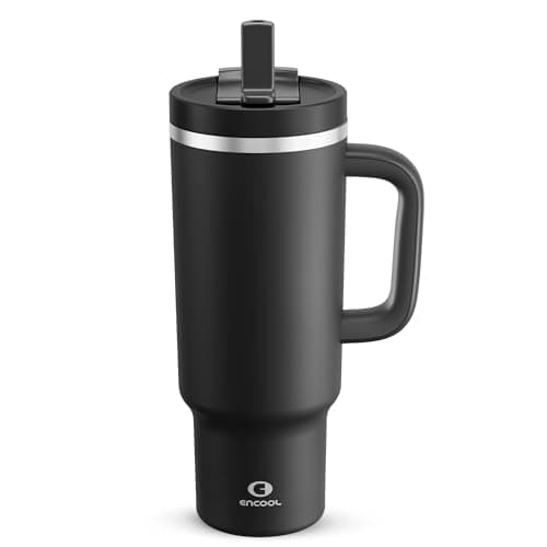 40 oz Tumbler with Handle and Straw: Stainless Steel Insulated Tumbler Keeps Cold for 24 Hours, Leakproof Travel Cup Fits in Cup Holder and BPA-Free, Black Night - Image 1