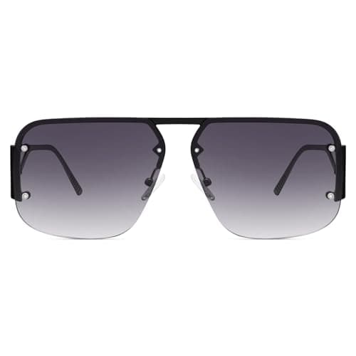 Fozono Retro Trendy Aviator Sunglasses Womens Mens Large Oversized Square Sun Glasses Metal Rimless Frame Shades FZN904 (Black/Gradient Grey) - Image 1