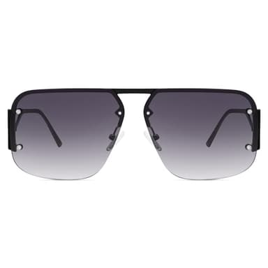 Fozono Retro Trendy Aviator Sunglasses Womens Mens Large Oversized Square Sun Glasses Metal Rimless Frame Shades FZN904 (Black/Gradient Grey) - Image 1