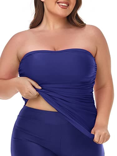 Ocean Blues Women's Navy Blue Bandeau Tankini Top Ruched Tummy Control Bikni Top Strapless Bathing Suit Top Only Size XXXX-Large - Image 4