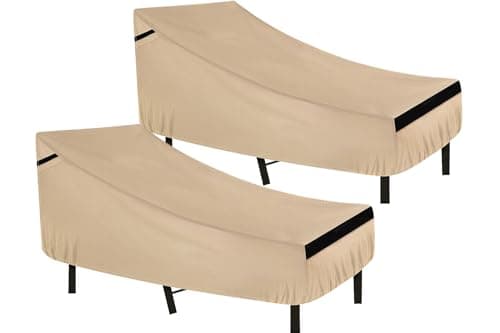 NEVERLAND Waterproof Patio Lounge Chair Cover, Outdoor Chaise Lounge Covers with Heavy Duty Material, 420D Waterproof Outdoor Chairs Cover 82L x 57W x 32H inch Golden (2 Pack) - Image 1