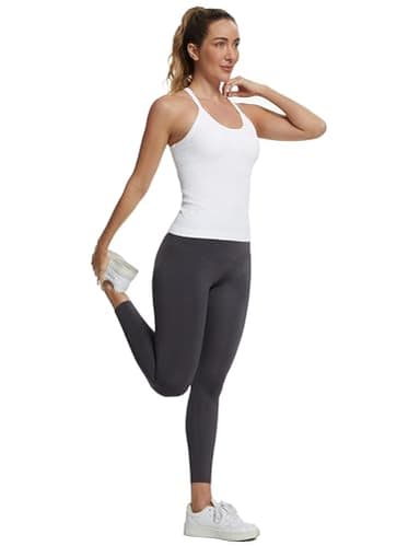 MathCat Seamless Workout Tank Tops with Built in Bra，Racerback Athletic Tank Tops Ribbed Soft Yoga Shirts White - Image 4