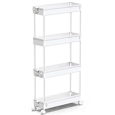SPACEKEEPER Slim Rolling Storage Cart 4 Tier Bathroom Organizer Mobile Shelving Unit Utility Cart Tower Rack for Kitchen Laundry Narrow Places, White - Image 1