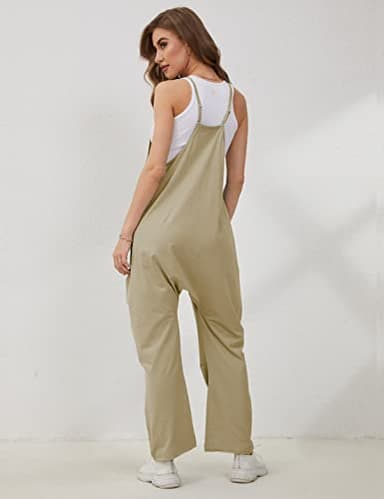 Lentta Women's Causal Jumpsuits V Neck Sleeveless Harem Overalls Stretchy Adjustable Strap Romper with Pockets(DarkKhaki-M) - Image 5