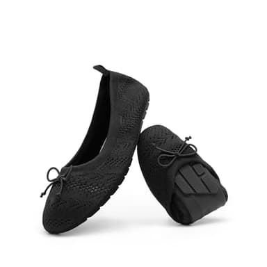 DREAM PAIRS Women's Flats, Foldable Ballet Flats for Women, Bowknot Round Toe Comfort Light Weight Slip-On Knit Dress Shoes,Size 7.5,Black,DWUMFA2502 - Image 1