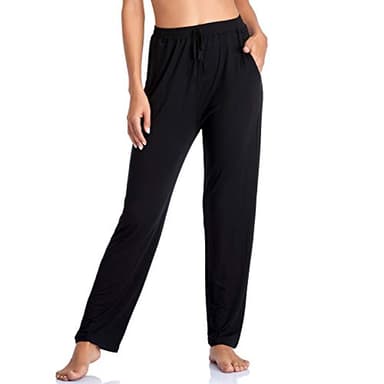 ASIMOON Women's Yoga Pants Soft Comfy Stretch Loose Straight Casual Athletic Pants Running Workout Lounge Pants with Pockets Black - Image 2