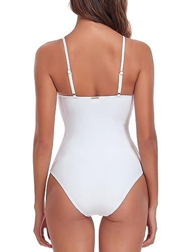 RELLECIGA Women's White One Piece Swimsuit Button Up V Neck Bathing Suits for Women Size Medium - Image 6