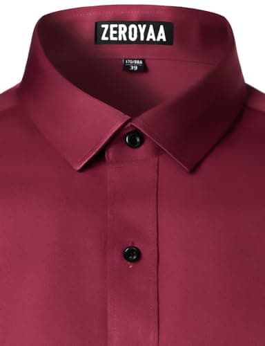 ZEROYAA Men's Long Sleeve Dress Shirt Fitted Wrinkle-Free Casual Business Button Up Shirts ZSSCL07-Burgundy Medium - Image 4