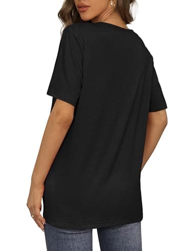 Womens Summer Tops Loose Fit Casual V Neck T Shirts Short Sleeve Tshirts Plus Size Blouses Black XXL - Image 5