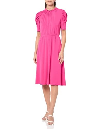 Adrianna Papell Diffusion Women's Solid Knit Ruffle Neck Pleated Sleeve Midi Dress, Azalea Pink, XL - Image 1