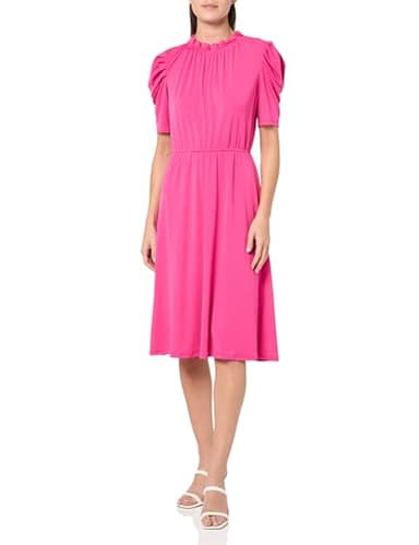 Adrianna Papell Diffusion Women's Solid Knit Ruffle Neck Pleated Sleeve Midi Dress, Azalea Pink, XL - Image 1