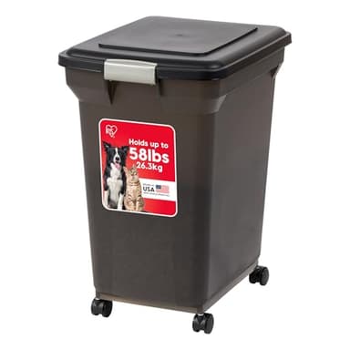 IRIS USA WeatherPro Airtight Dog Food Storage Container, Up to 58 lbs, Attachable Wheels, For Dog Cat Bird and Other Pet Food Storage Bin, Keep Fresh, Easy Mobility, BPA Free, Smoke - Image 1