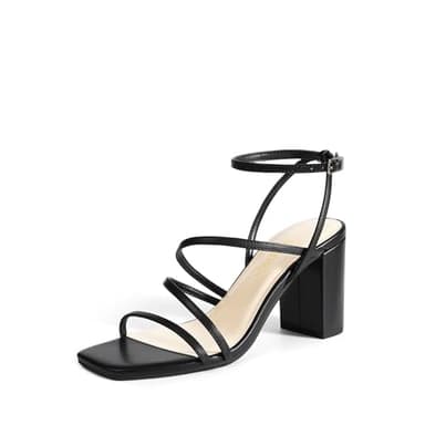 DREAM PAIRS Women's Heels Chunky Block Strappy Square Open Toe Ankle Buckle Heeled Sandals Wedding Party Dress Shoes Indie,Size 9.5,Black,SDHS2428W - Image 1