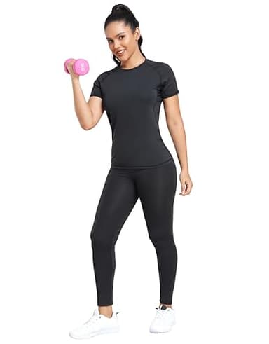 TELALEO 4 Pack Women's Compression Shirt Running Athletic T-Shirts Workout Tops Baselayer Short Sleeve Yoga Gym Sports Gear 2Black/Grey/White XL - Image 2
