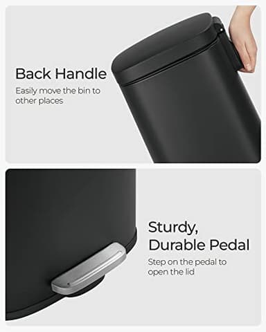 SONGMICS Trash Can with Lid, 8 Gallon Garbage Can, Stainless Steel Small Waste Bin with Step Pedal and Inner Bucket, Soft Close, Kitchen, Black ULTB102B01 - Image 7