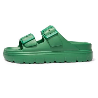 FUNKYMONKEY EVA Slides for Women Thick-sole Adjustable Double Buckle Waterproof Platform Sandals (7 M US, Green/HDSPK) - Image 2