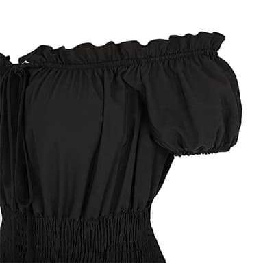 Lehauya Women Renaissance Costumes Medieval Pirate Peasant Wench Boho Chemise Smocked Waist Over Dress Black Medium - Image 5
