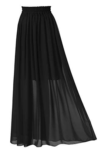 Topdress Women's Chiffon Skirts Elastic High Waist Tea Length A-line Ruffle Beach Skirts Black M - Image 6
