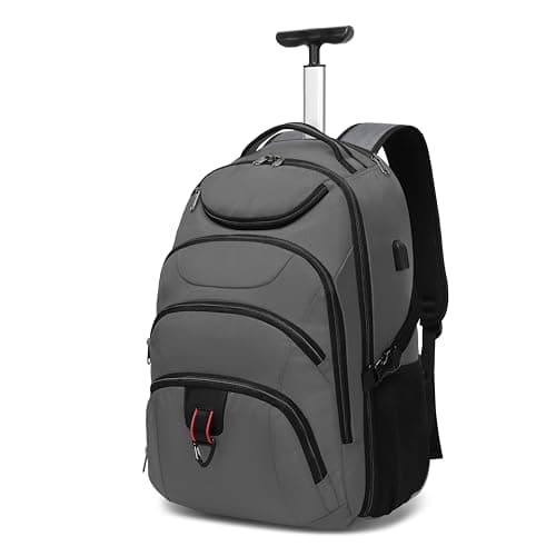 Boavan Rolling Backpack,17 inch Water Resistant Wheeled Backpack,Carry on Luggage Business Bag, Overnight College Computer bag Trolley Suitcase for Men Women Adults to Travel，Grey - Image 1
