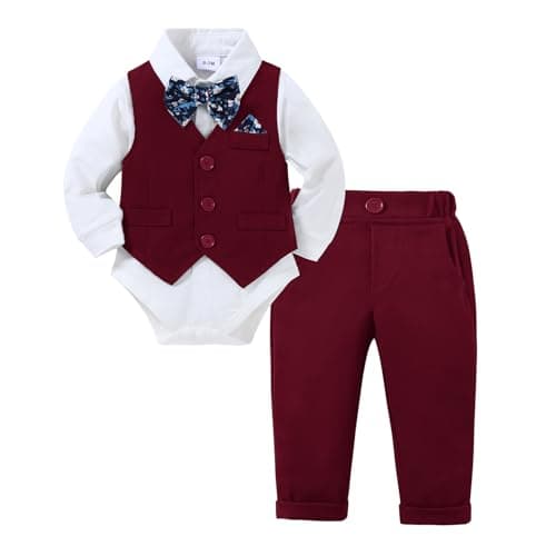 DISAUR Baby Boy Suit 0-3 Months Newborn Christmas Wine Red Newborn Suit First Christmas For Dress Wearing - Image 1