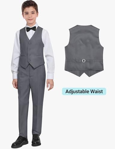 BOLADA Boys' Suit Dark Gray Slim fit Suits for Kids Formal Classic 6 Piece Big Boys Toddler Tuxedos Teen Youth Size 7 - Image 4