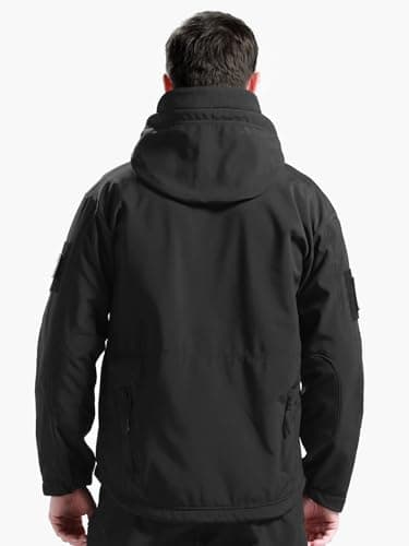 FREE SOLDIER Men's Outdoor Waterproof Soft Shell Hooded Military Tactical Rain Jacket (Black, L) - Image 2