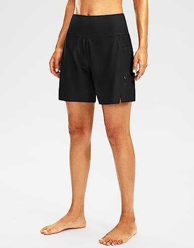 G Gradual Women's 7" Long Swim Board Shorts High Waisted Quick Dry Beach Swimming Shorts for Women with Liner Pockets(Black,XL) - Image 2
