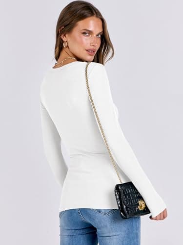 ANRABESS Women Long Sleeve Shirts Rib Knit Slim Fit Tops Basic Tee 2025 Fall Outfits Casual T-Shirt Underscrubs Layer Clothes White X-Large - Image 5
