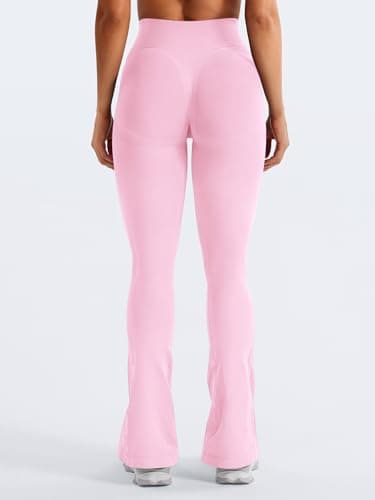 YEOREO Mini Flare Leggings Womens Workout Butt Lifting Legging Hidden Scrunch Seamless 30" Impact Lilliean Yoga Pants Pink M - Image 3
