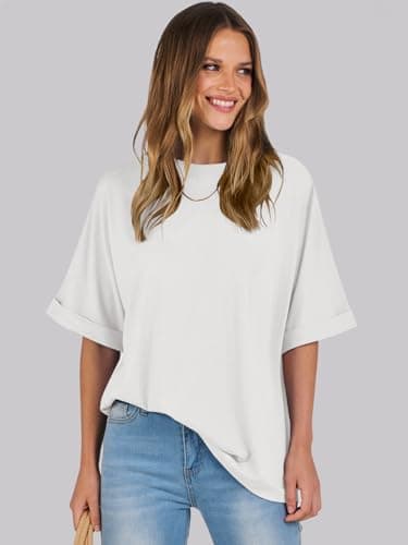 ANRABESS Womens Tops Oversized T Shirts Short Sleeve Crewneck Summer Casual Loose Basic Tee Shirt 2025 Trendy Fashion Clothes White Medium - Image 2