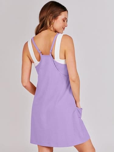 ANRABESS Women Athletic Dress Summer Tennis Workout Active Sports Mini Romper Dress Built in Shorts Travel Vacation Clothes Purple X-Smal - Image 5