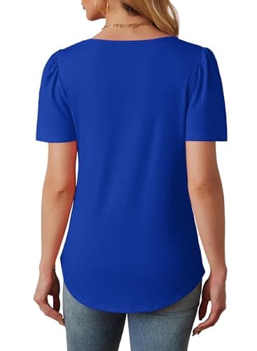 T Shirts for Women Short Sleeve Cute Summer Tops Business Casual Blouses Flowy Trendy Plus Size Fashion Pleated Shirts Royal Blue 4XL - Image 5