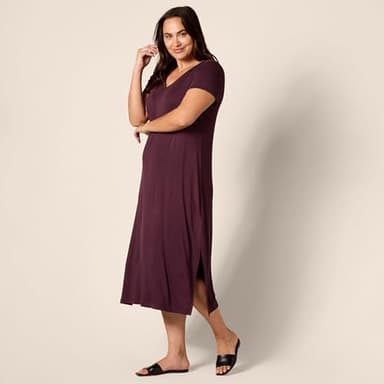 Amazon Essentials Women's Jersey V-Neck Short Sleeve Midi Length Dress, Dark Purple, Medium - Image 7